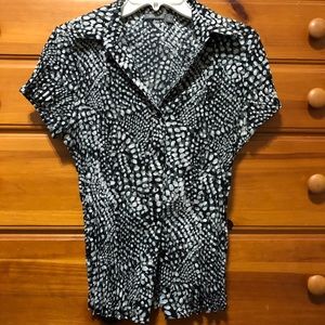Apt. 9 Stretch White, Black & Gray Collar Blouse M